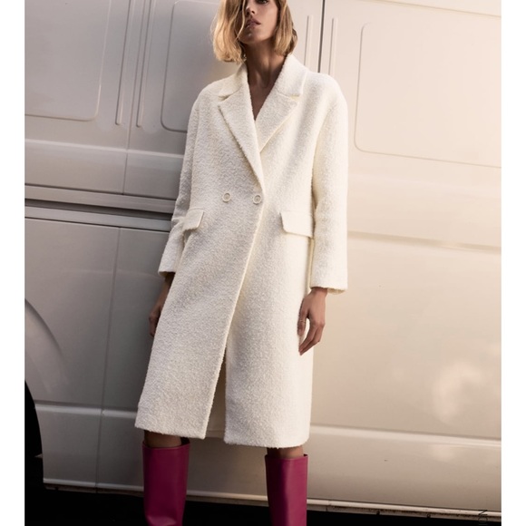 ZARA Double Breasted Wool Blend Coat White - Picture 7 of 9